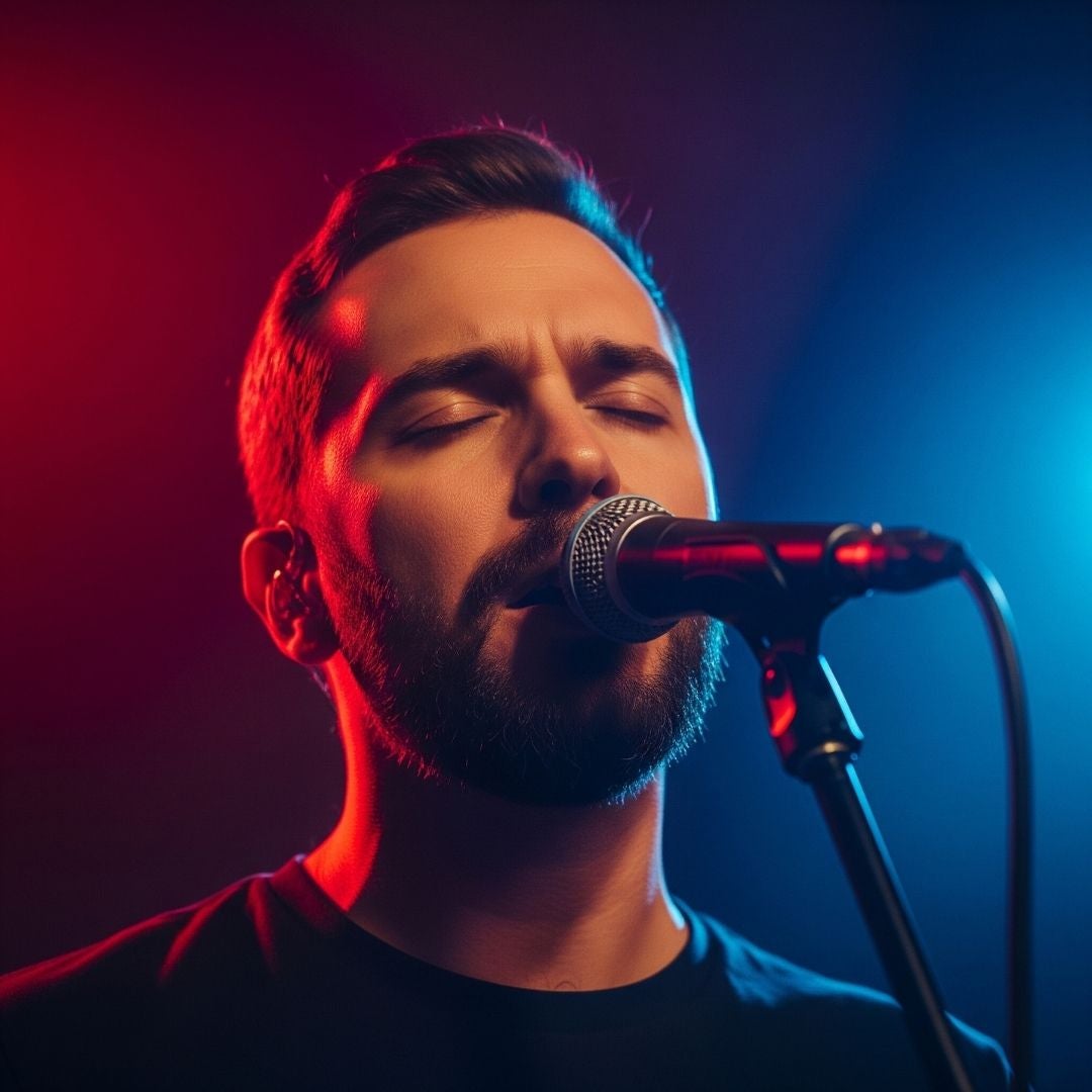 man singer at microphone 