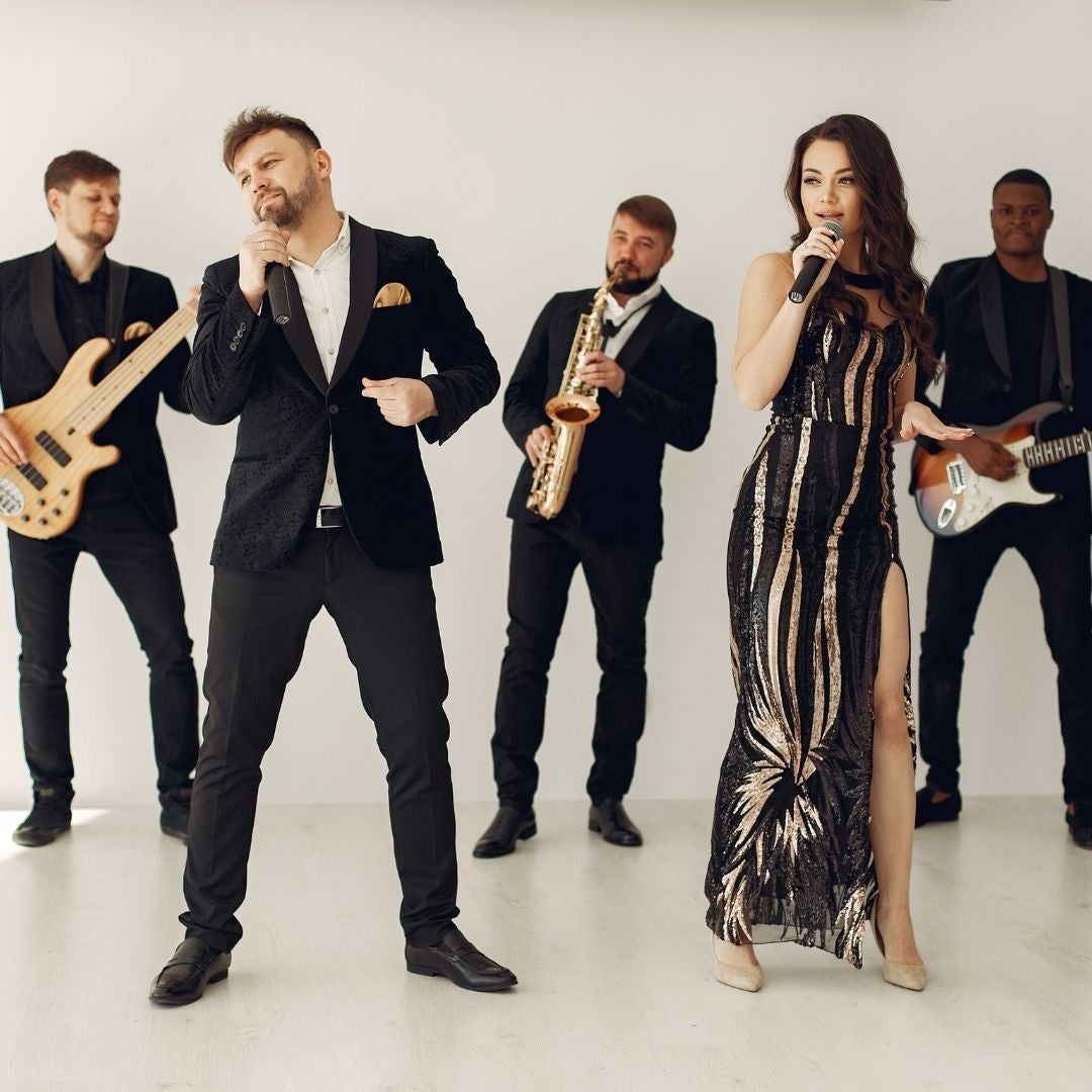 band dressed up to perform 