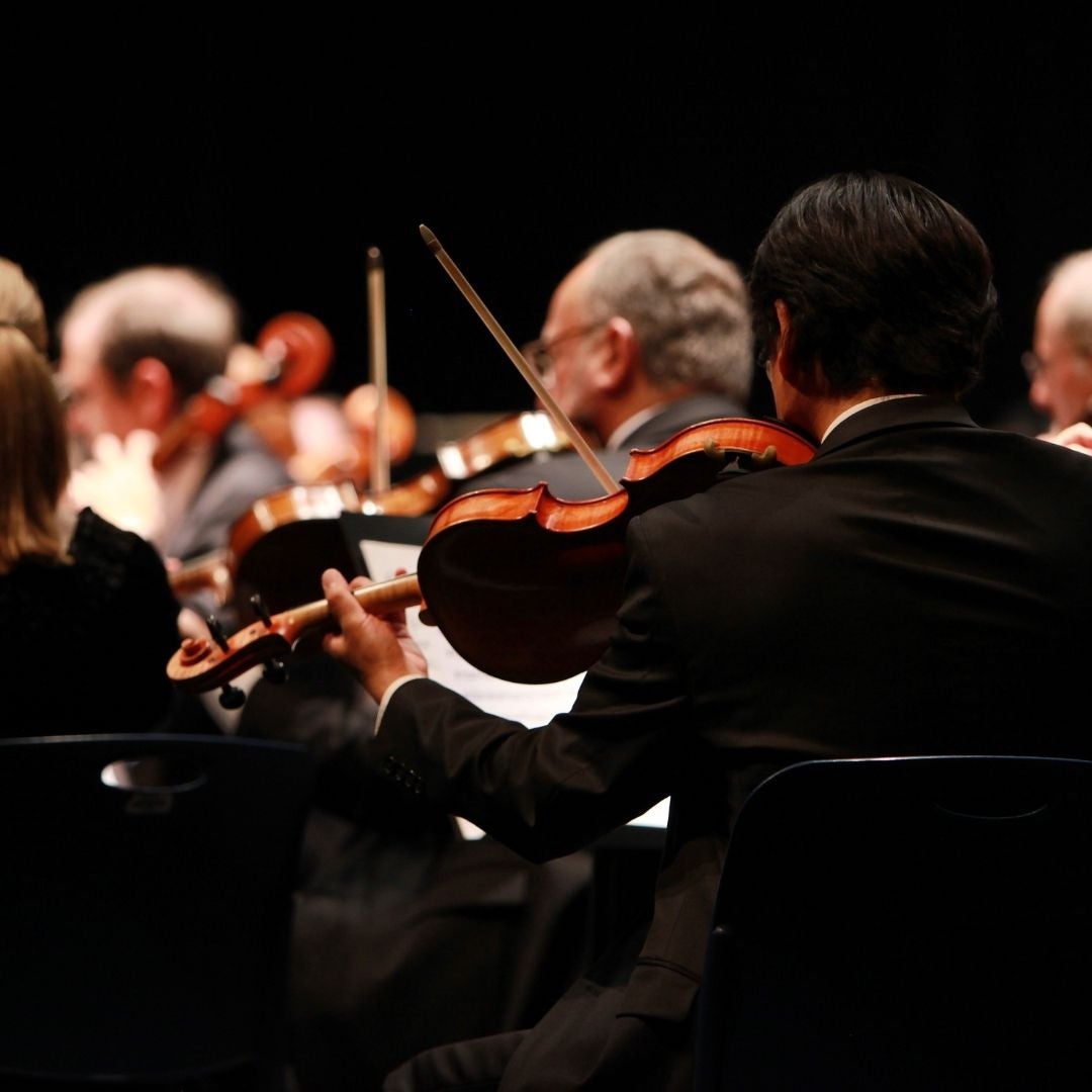 behind a string player of orchestra
